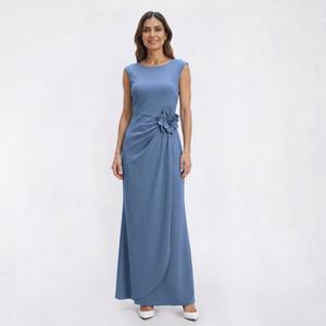 Womens Connected Apparel Sleeveless Floral Trim Evening Gown